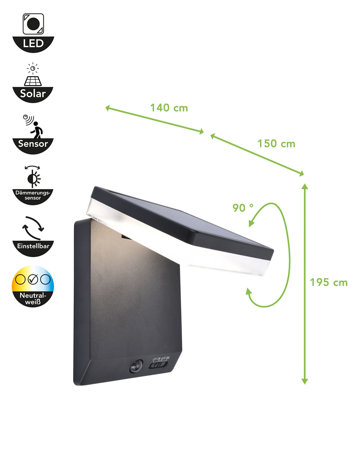 ECO-LIGHT LED Solar Außenwandleuchte MOZE schwarz