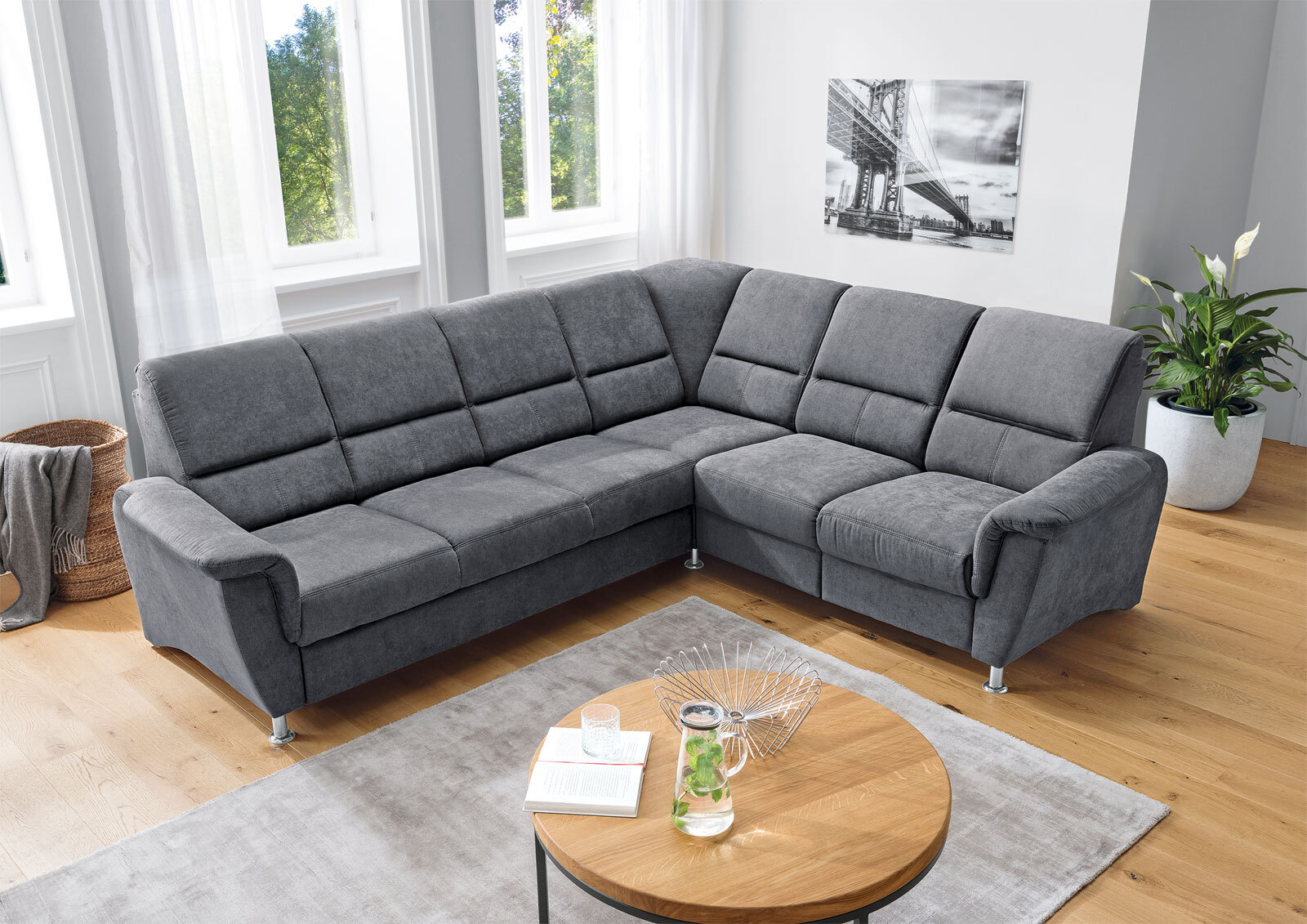 Ecksofa PRECILLIA 268 x 222 cm grau