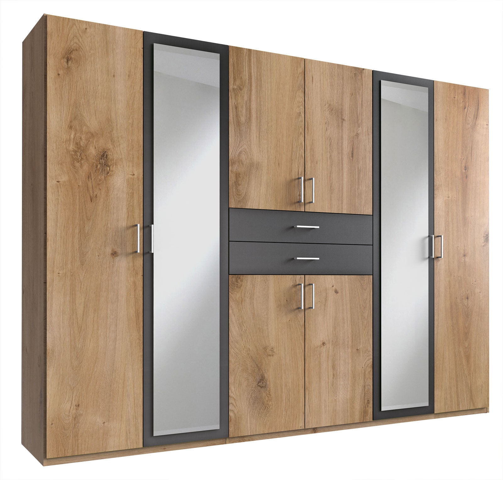 Kleiderschrank MINNESOTA 270 x 208 x 58 cm Holznachbildung braun/grau