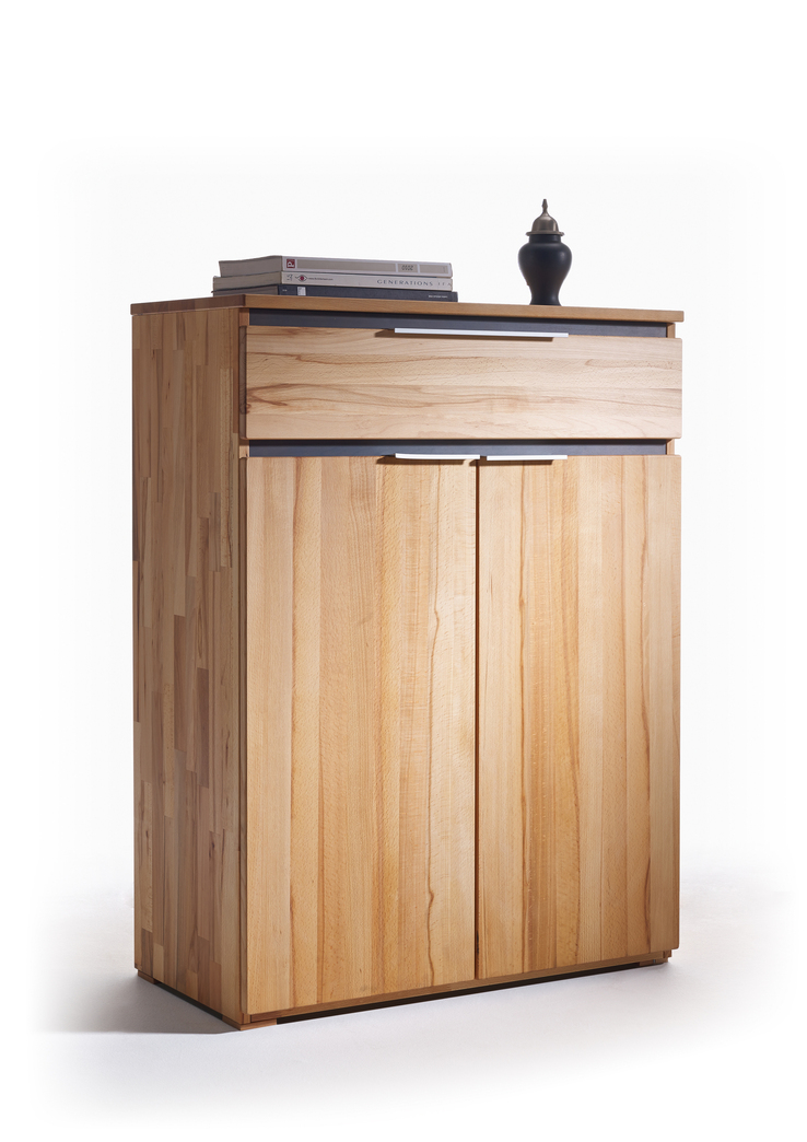 VALMONDO Schuhschrank VICENZA 80 x 108 cm Kernbuche massiv natur geölt/Absetzung Anthrazit gebeizt