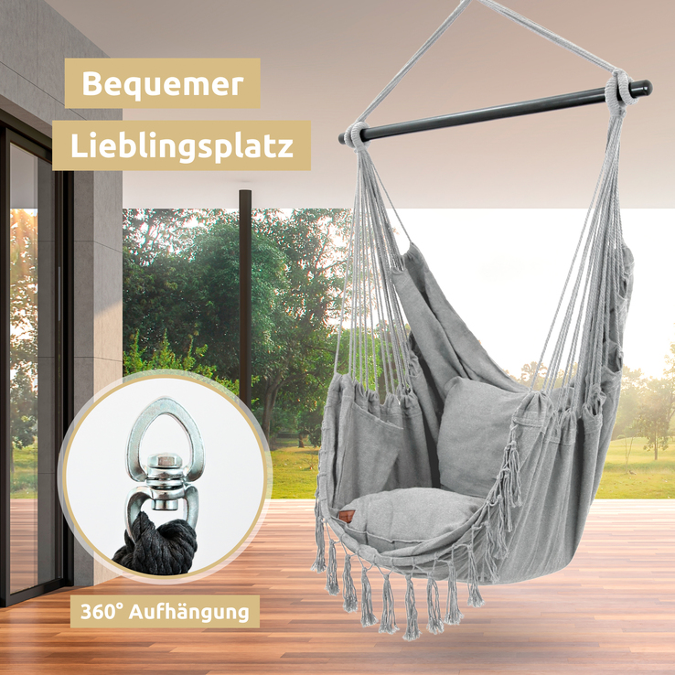 deluxe4home Hängesessel BOHO 4-teilig hellgrau