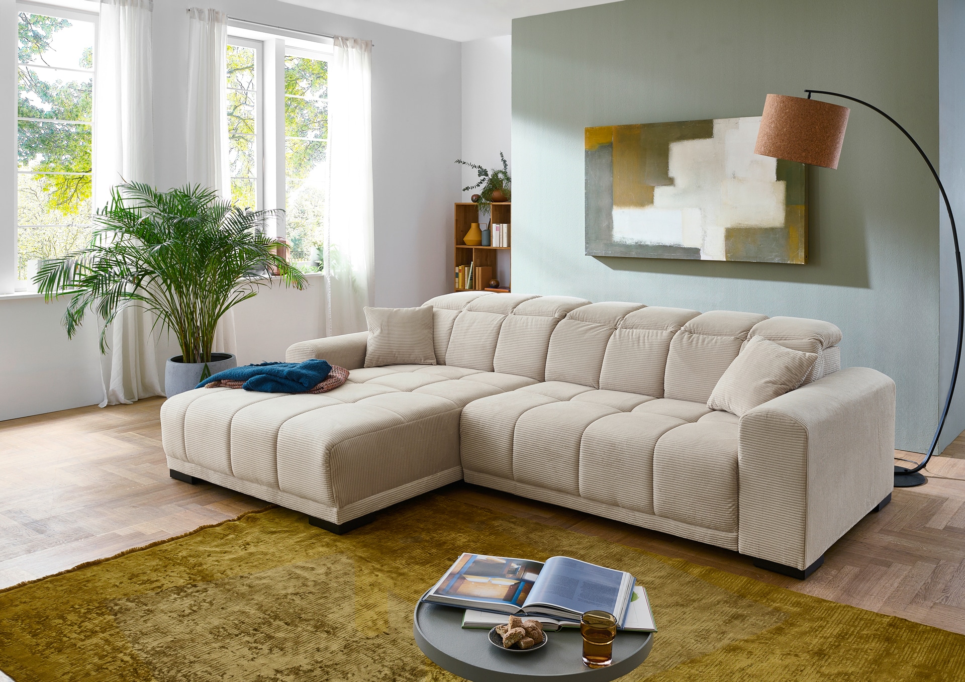 Ecksofa MACON 195 x 301 cm Cord beige