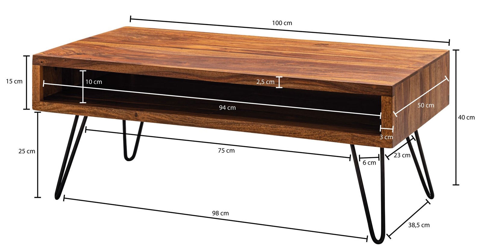 Couchtisch 100 x 50 cm Sheesham massiv