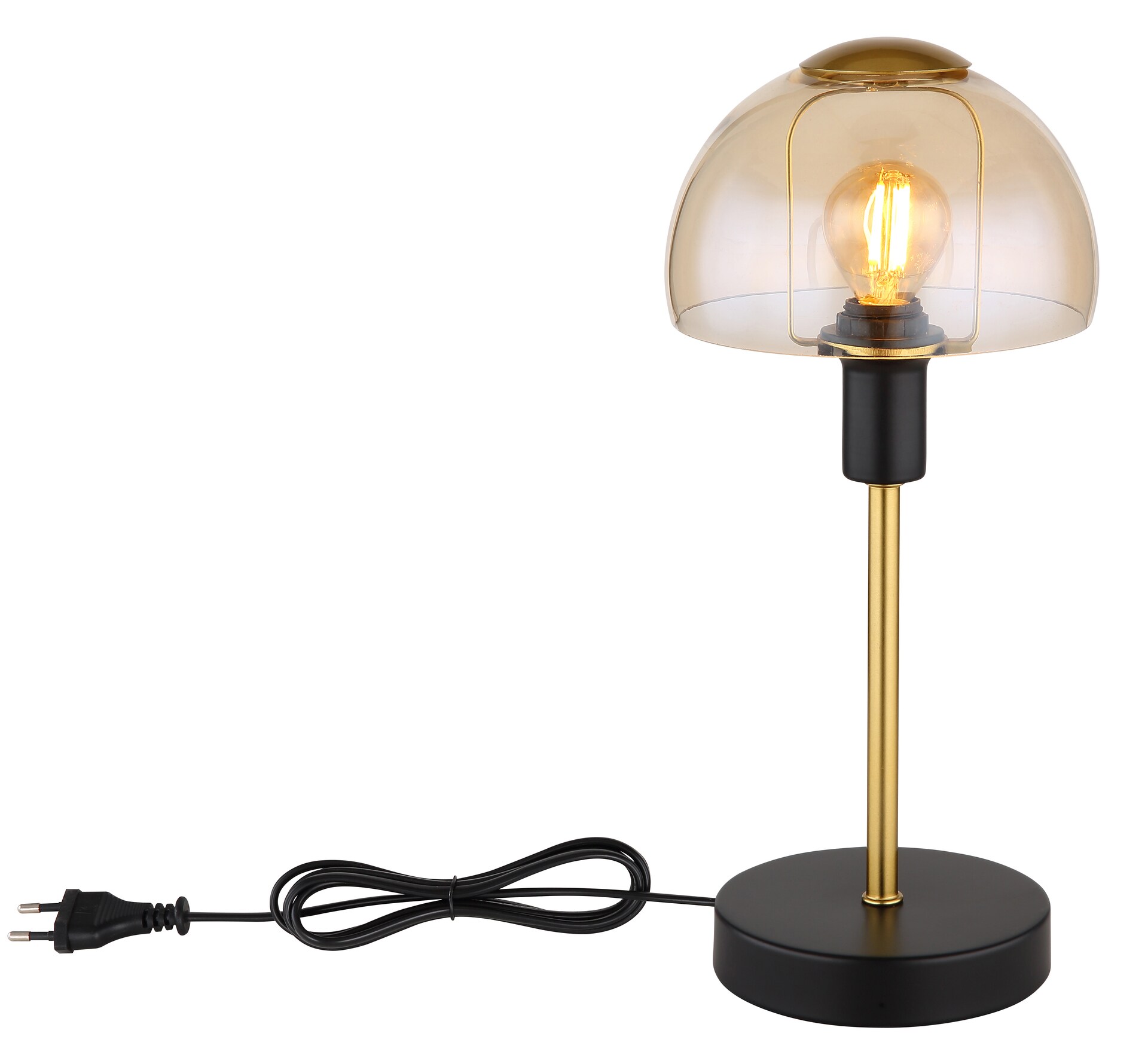 GLOBO Retrofit Tischlampe KOKKINI schwarz-goldfarbig /amber