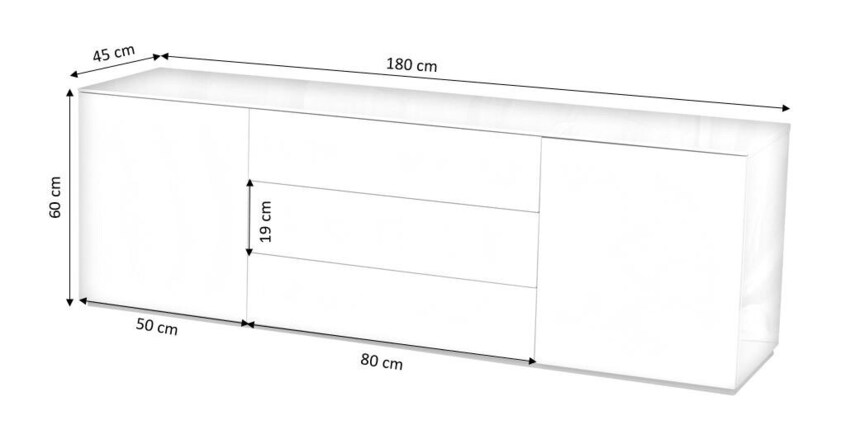 Sideboard MONIQUE 180 x 60 cm Hochglanz weiß