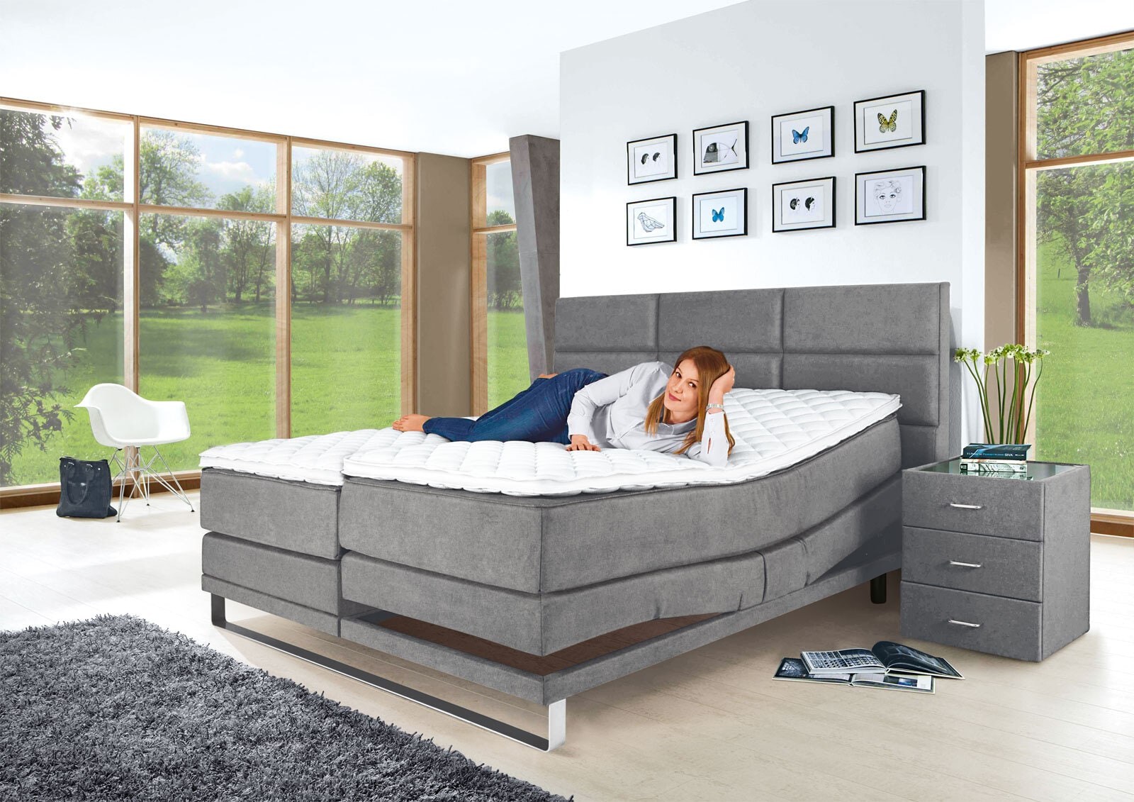 Ole Gunderson Boxspringbett JUWEL XXL EL 180 x 200 cm dunkelgrau