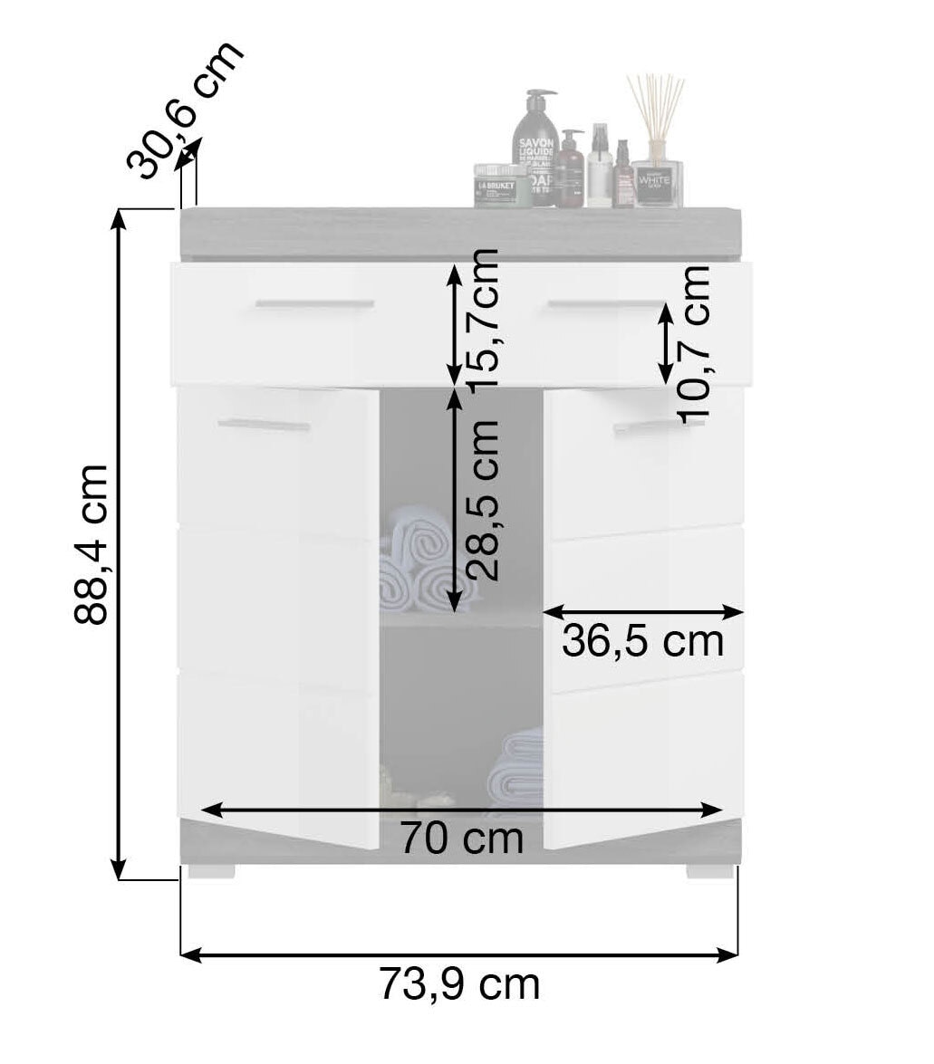 Highboard SCOUT 74 x 88 cm grau/ weiß Hochglanz