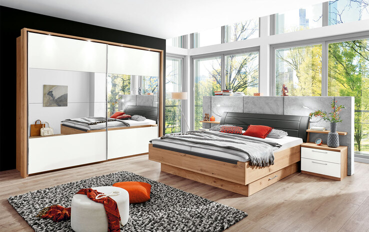MONDO Kleiderschrank AMADO Balkeneiche/Lack Sand/Weiß ca. 270 x 230 x 68 cm
