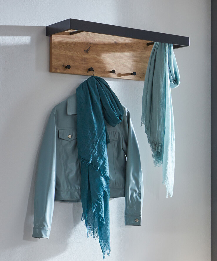 Wandgarderobe 70 x 24 cm Schwarz/ Eiche