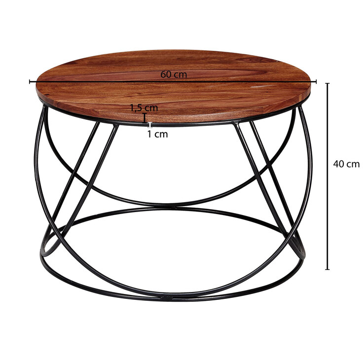 CASAVANTI Couchtisch 60 x 60 cm Sheesham massiv/schwarz