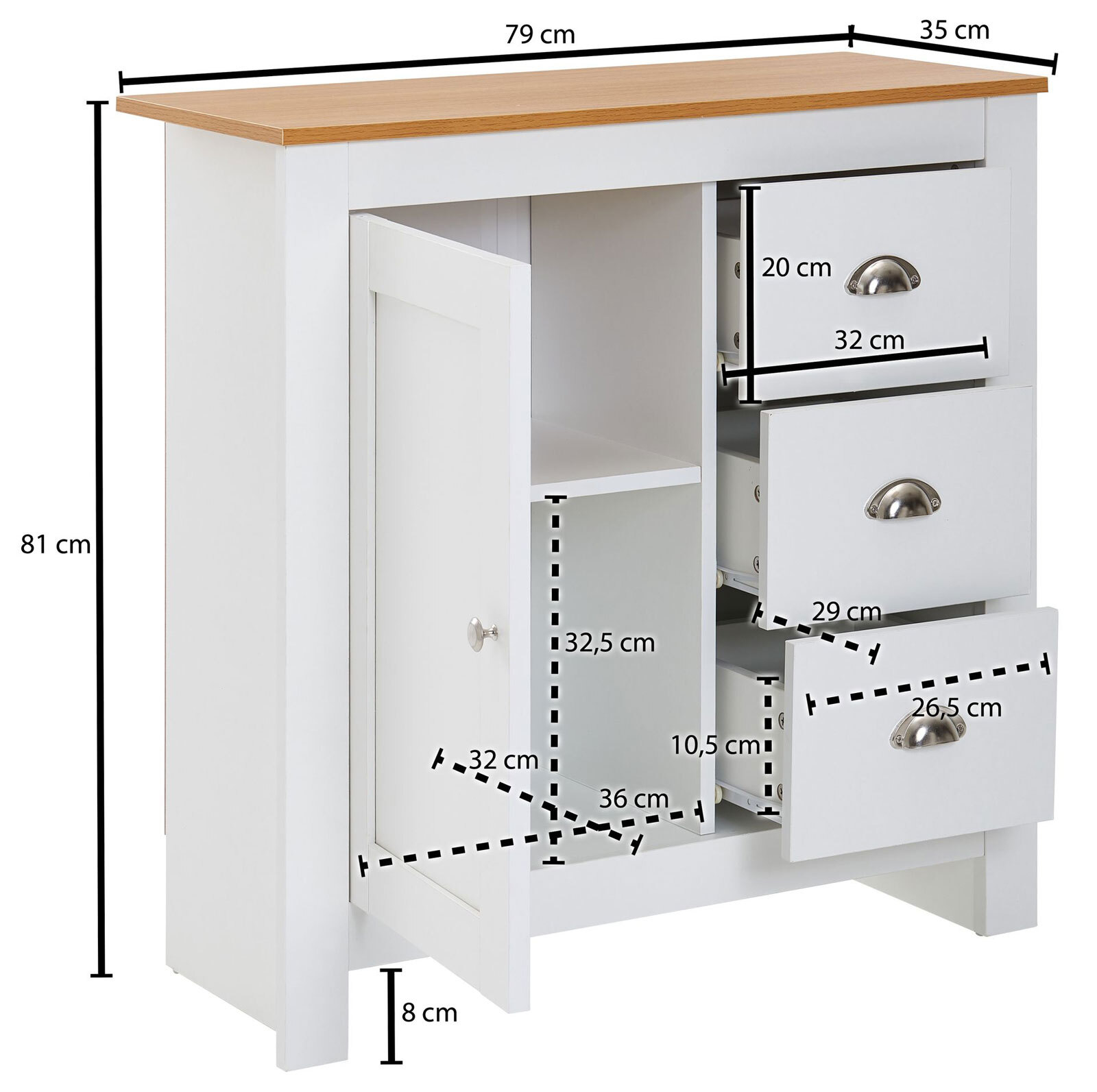 Kommode 79 x 81 cm mit Schubkästen weiß/ braun