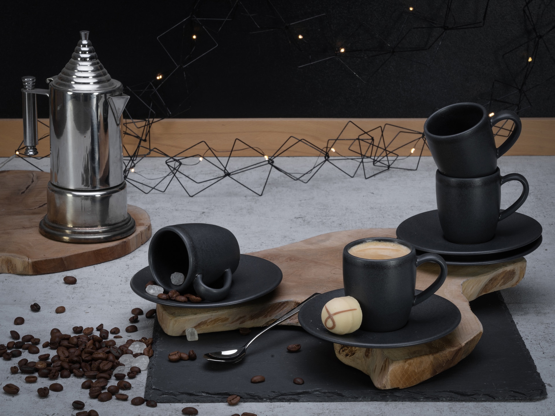 CreaTable Espresso-Untertasse SOFT TOUCH 6er Set 12,5 cm Steinzug schwarz