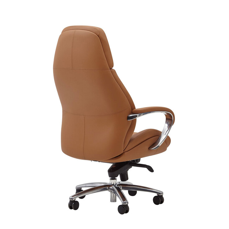 Chefsessel mit Armlehnen Silberfarbig/ Caramel Leder