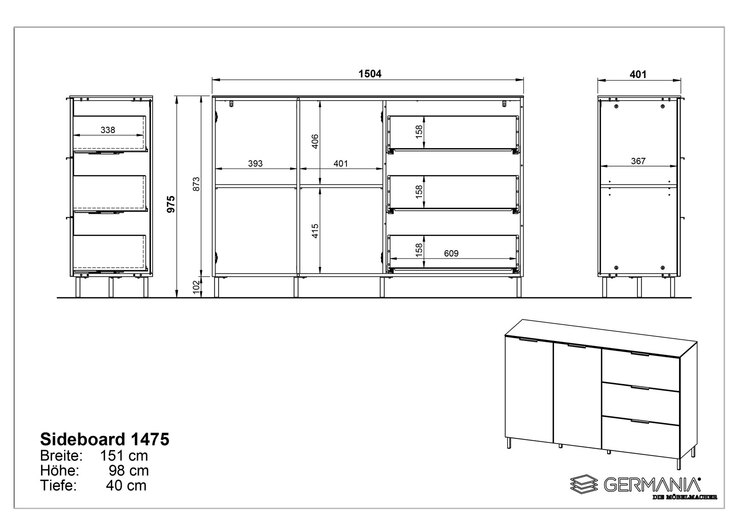 Sideboard MIAMI 151 x 98 cm Kaschmir/ Nussbaum