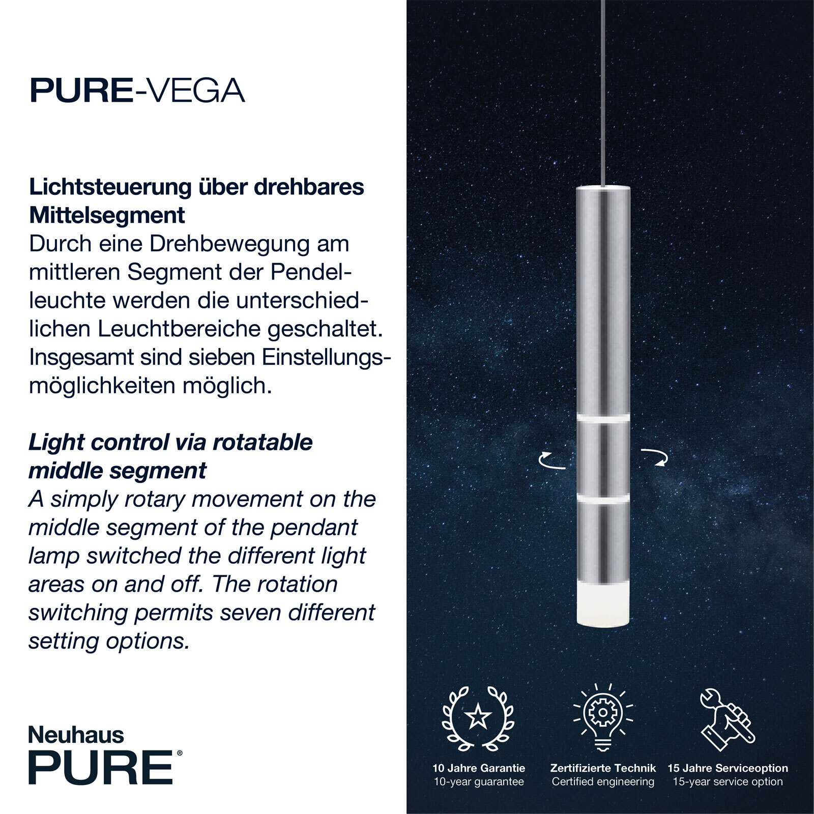 Paul Neuhaus LED Pendelleuchte PURE-VEGA 5 cm alufarbig