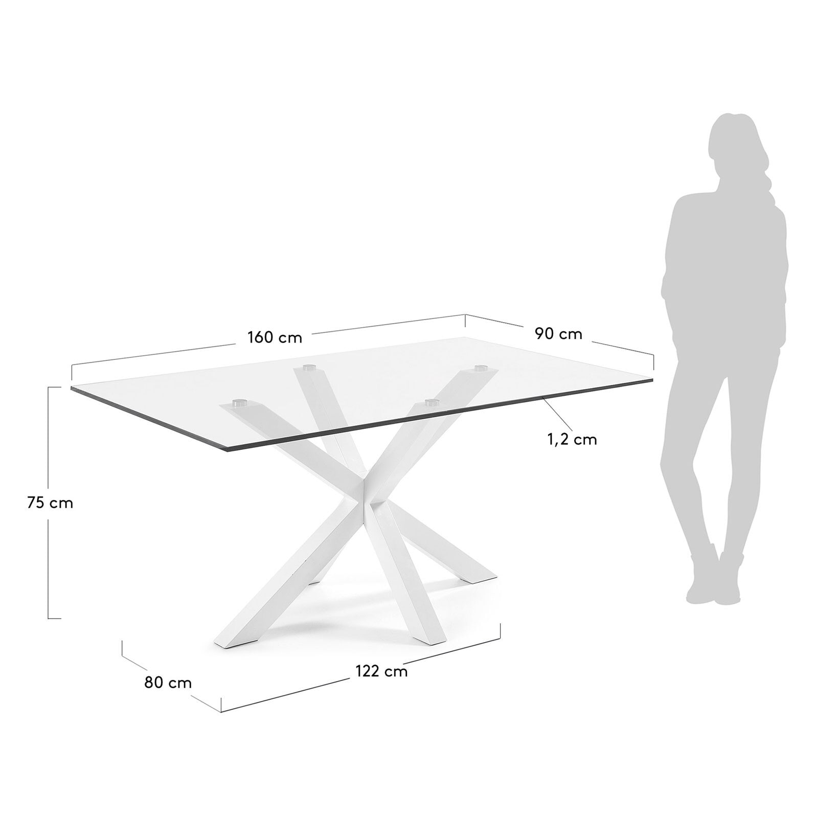 Kave Home Esstisch ARGO 160 x 90 cm weiß /Klarglas