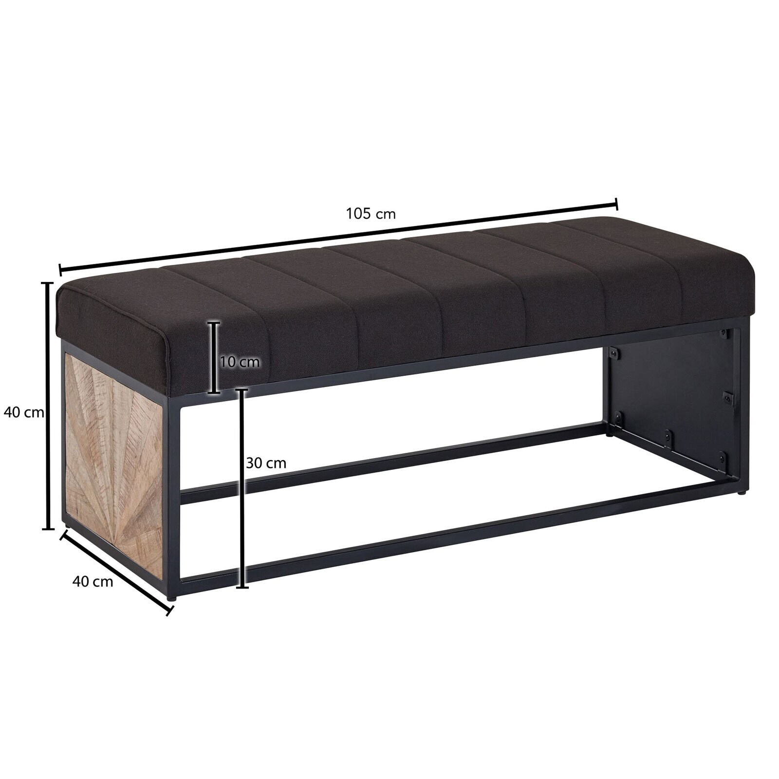 Sitzbank 105 x 40 cm Schwarz/ Braun