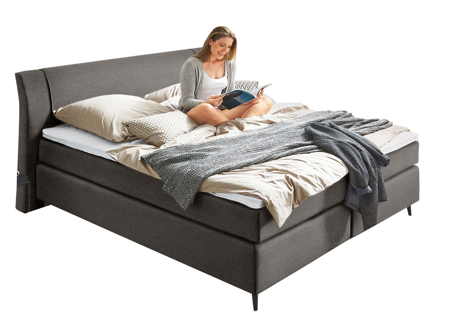 Ole Gunderson Boxspringbett FENTISSIMO TOPMOTION VI NV 180 x 200 cm Inari braungrau