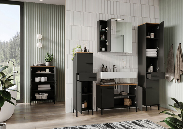 Kommode YONKERS 60 x 97 cm Graphit/ Navarra Eiche