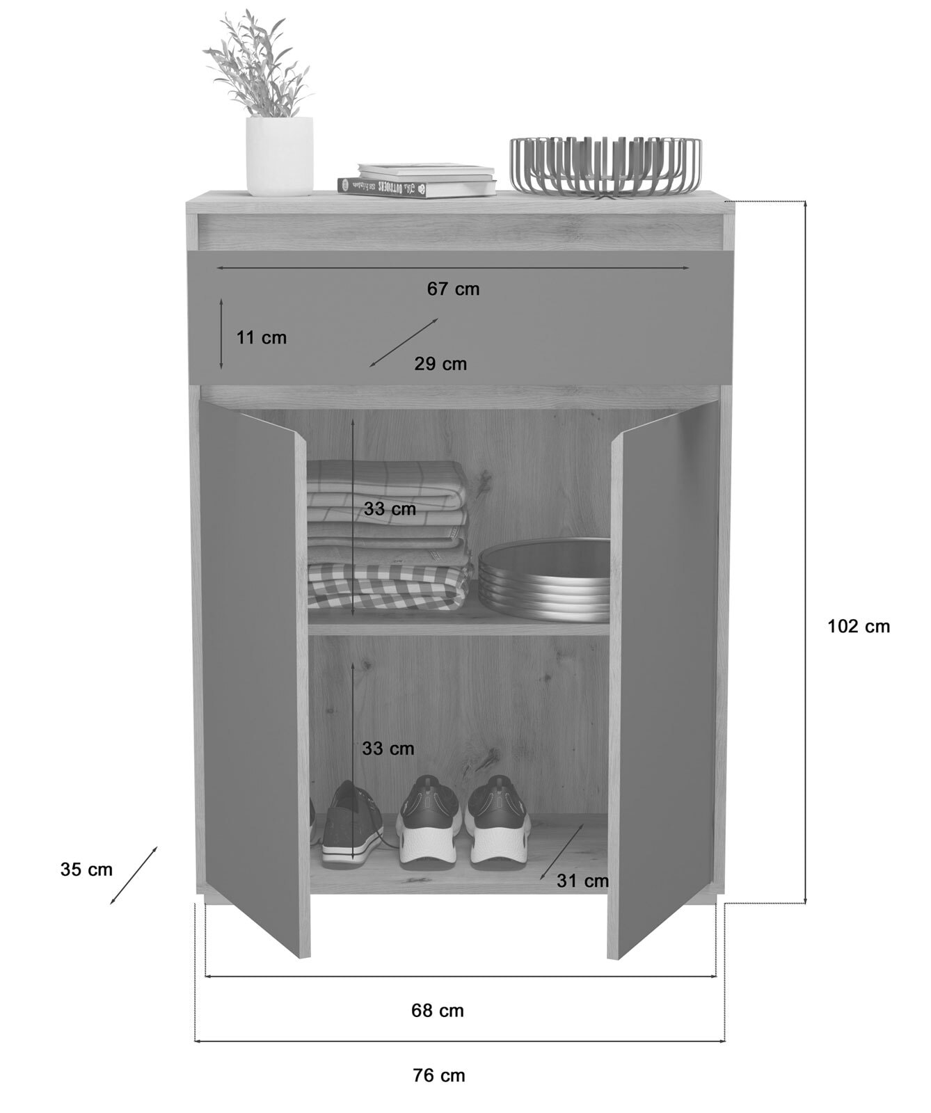 Garderobenkombination TORINO 4-teilig braun/ grau