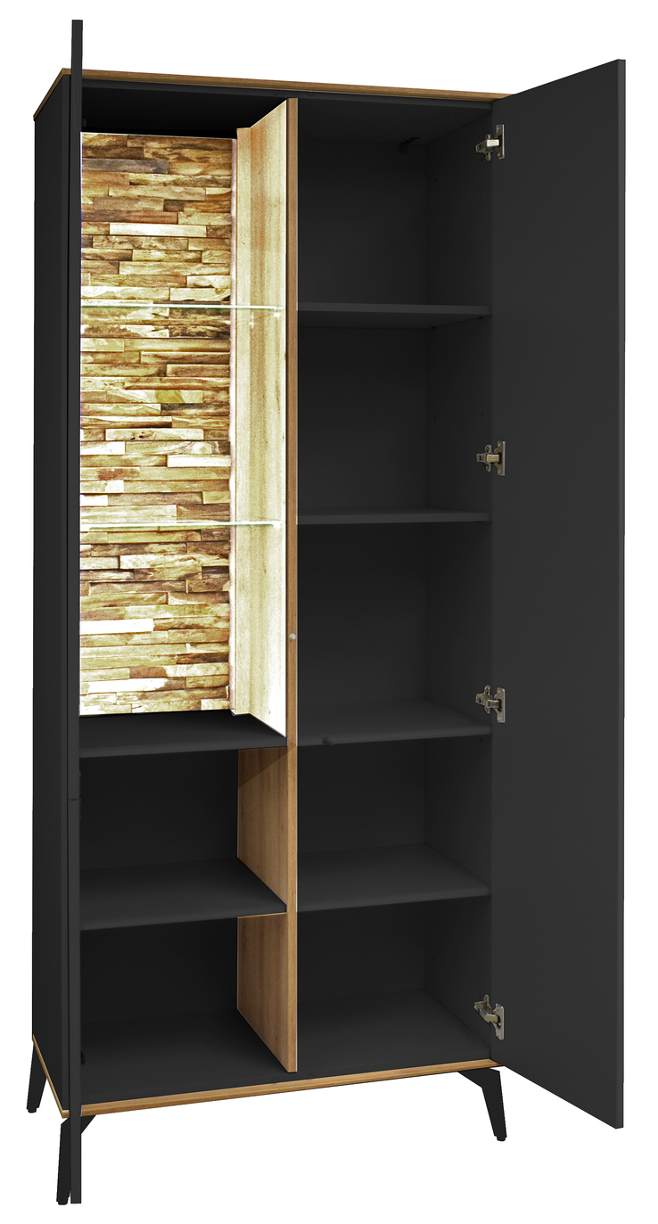 Vitrinenschrank COMO 81 x 180 cm Anthrazit matt Lack/Asteiche-Dekor