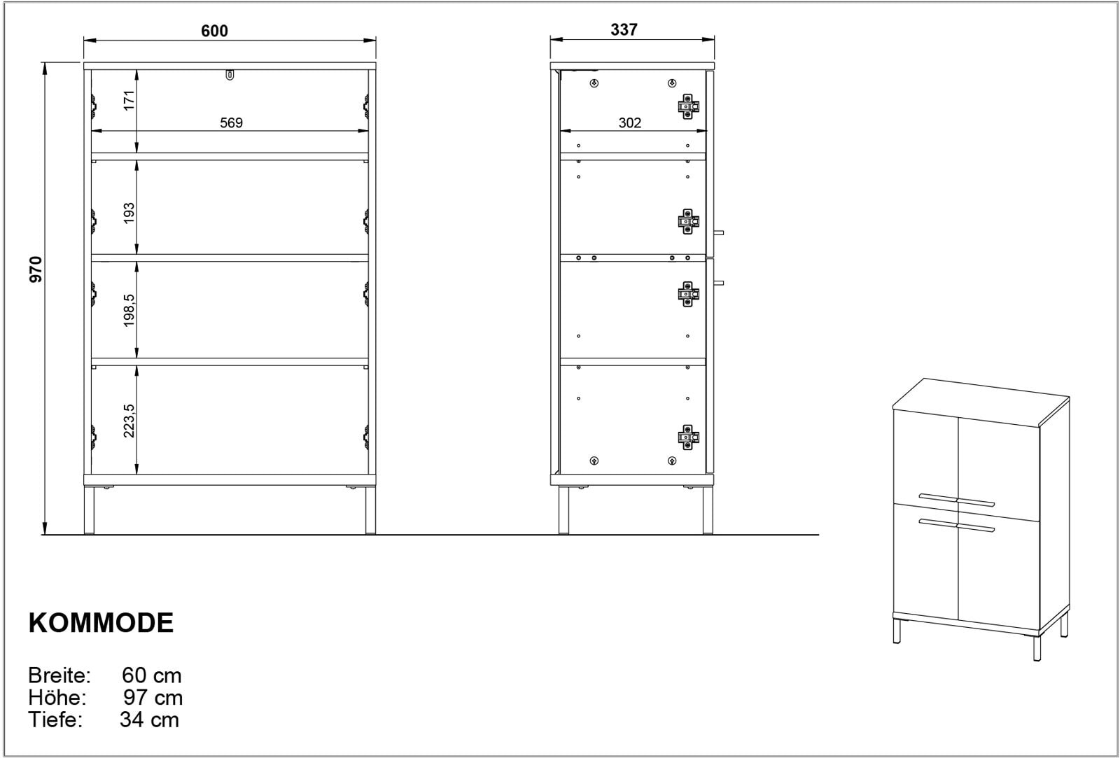 Kommode YONKERS 60 x 97 cm Graphit/ Navarra Eiche