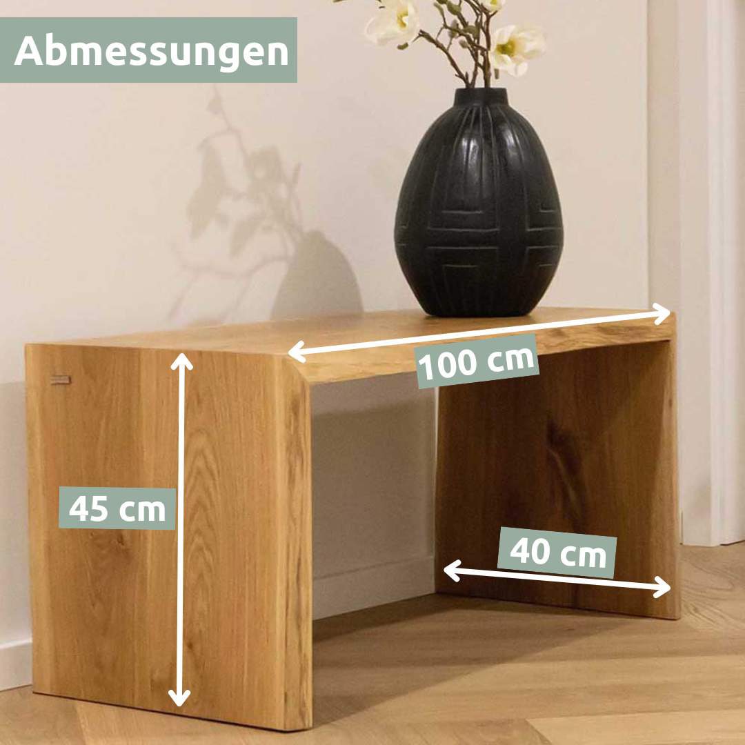 holz4home Massivholzbank 100 x 45 cm Eiche geölt mit Baumkante