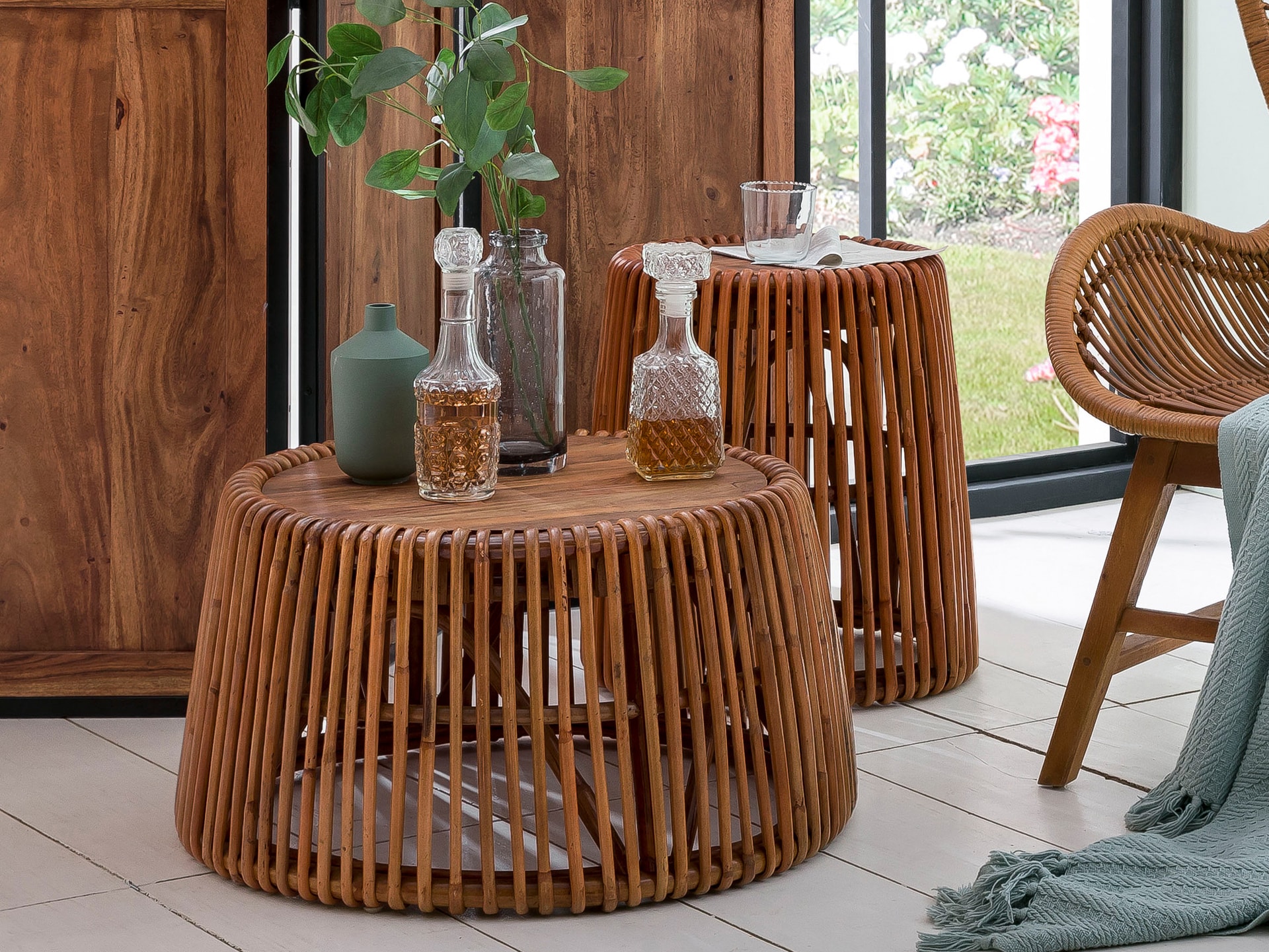 TOM TAILOR Beistelltisch 69 x 69 cm Rattan/reyceltes Teakholz natur