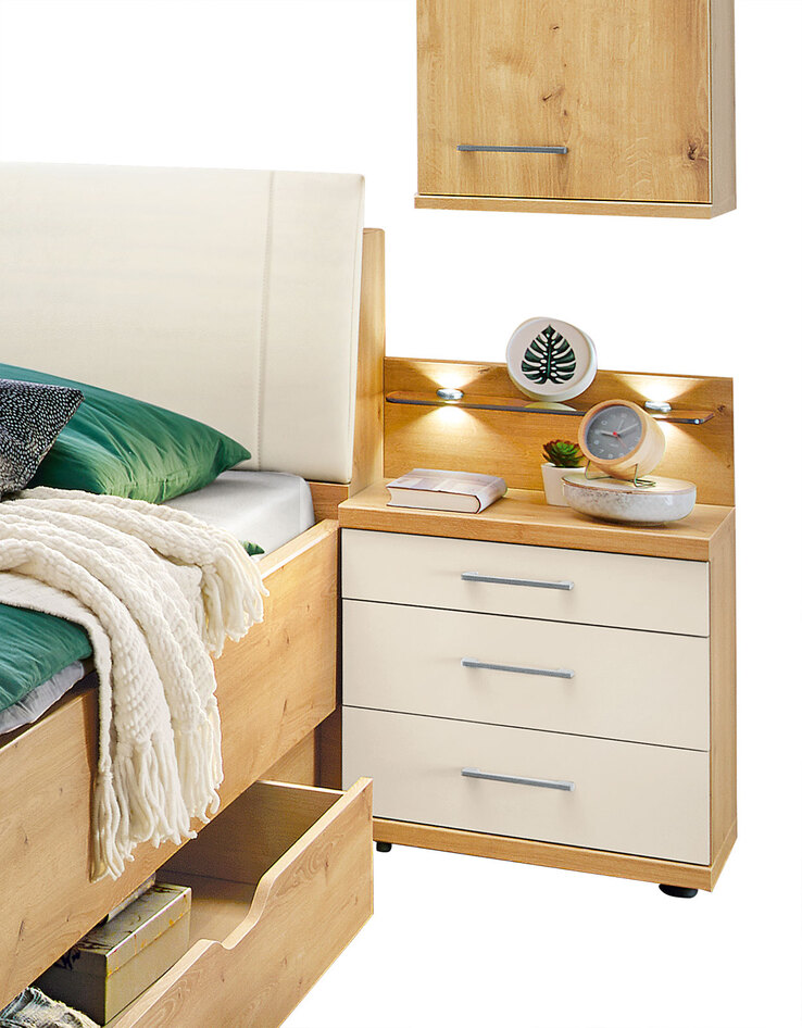 vito Nachtkonsole KANADA 2er Set 50 x 52 cm Eiche Bianco/ Champagner