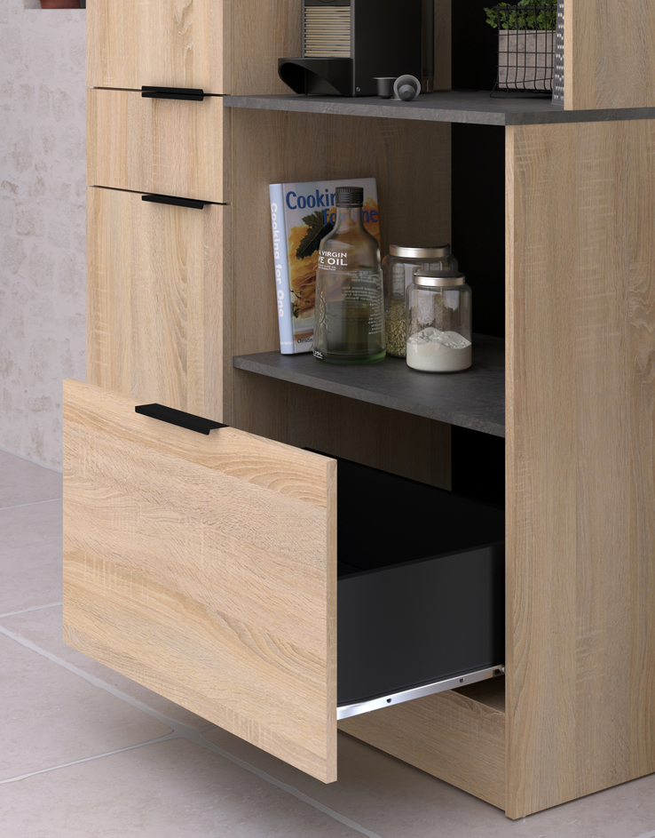 Parisot Küche mit Buffet FUMAY 21 Eiche/Beton-Optik ca. 300 x 186 x 60 cm
