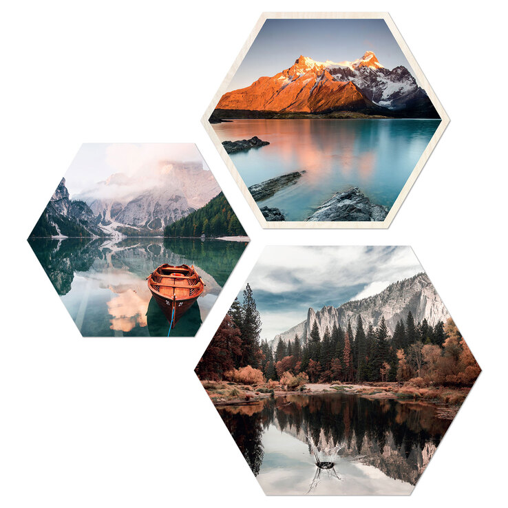 PRO ART Cut-Out Hexagone Bilder Set NORDIC LAKE ATMOSPHERE I 3-teilig