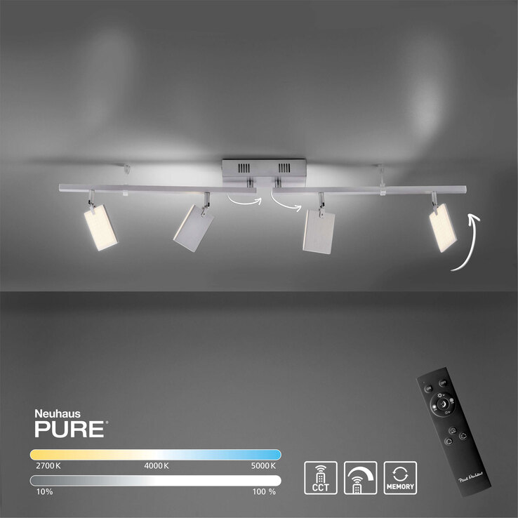 Paul Neuhaus LED Deckenlampe mit 4 Spots PURE-MIRA alufarbig