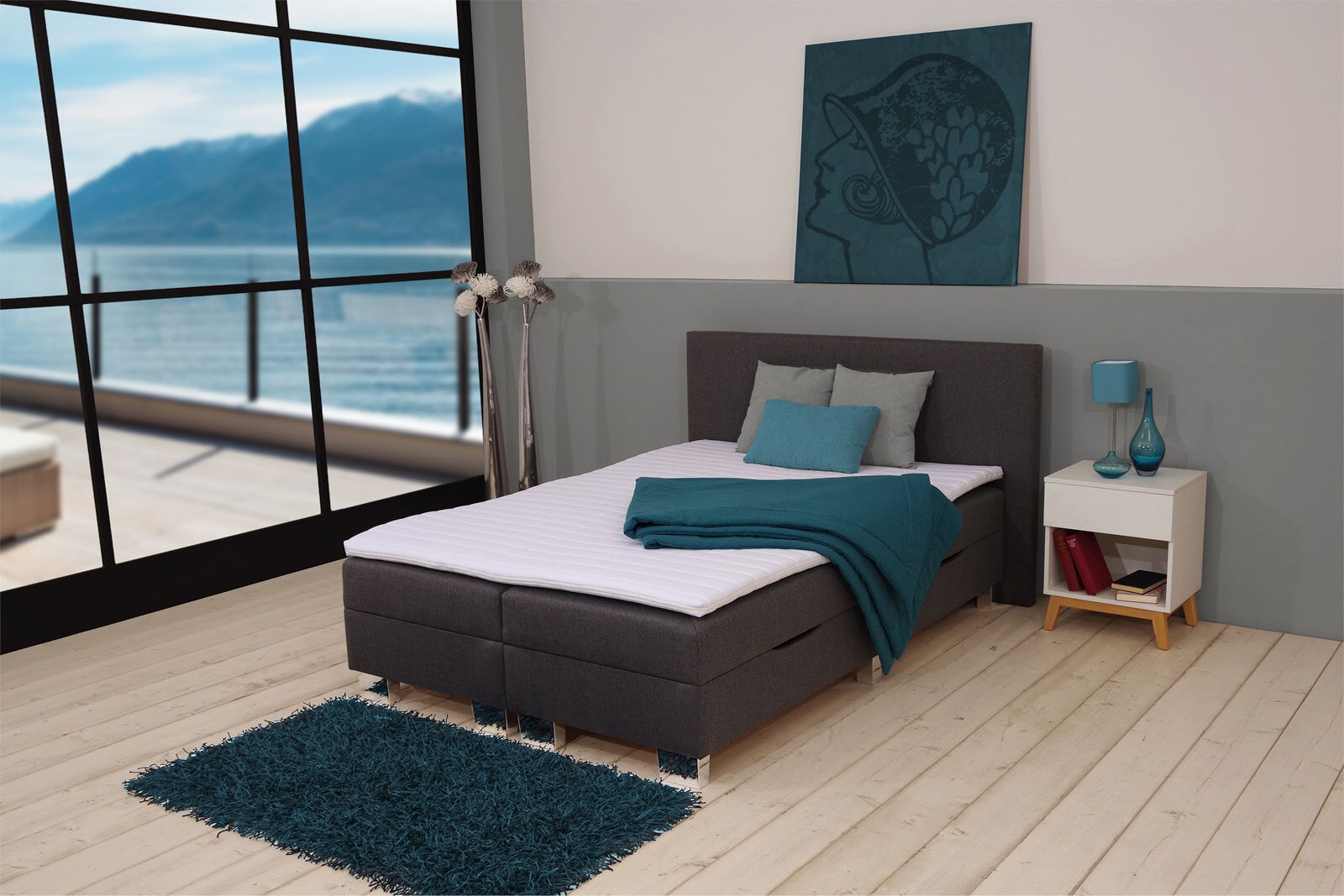 Boxspringbett DAVENPORT 140 x 200 cm graphitgrau