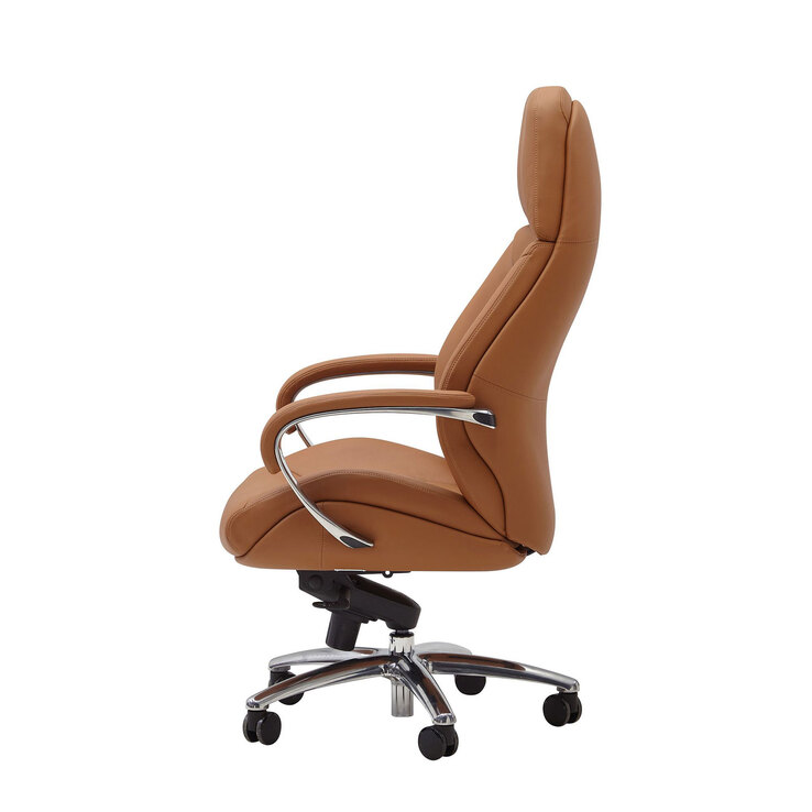 Chefsessel mit Armlehnen Silberfarbig/ Caramel Leder