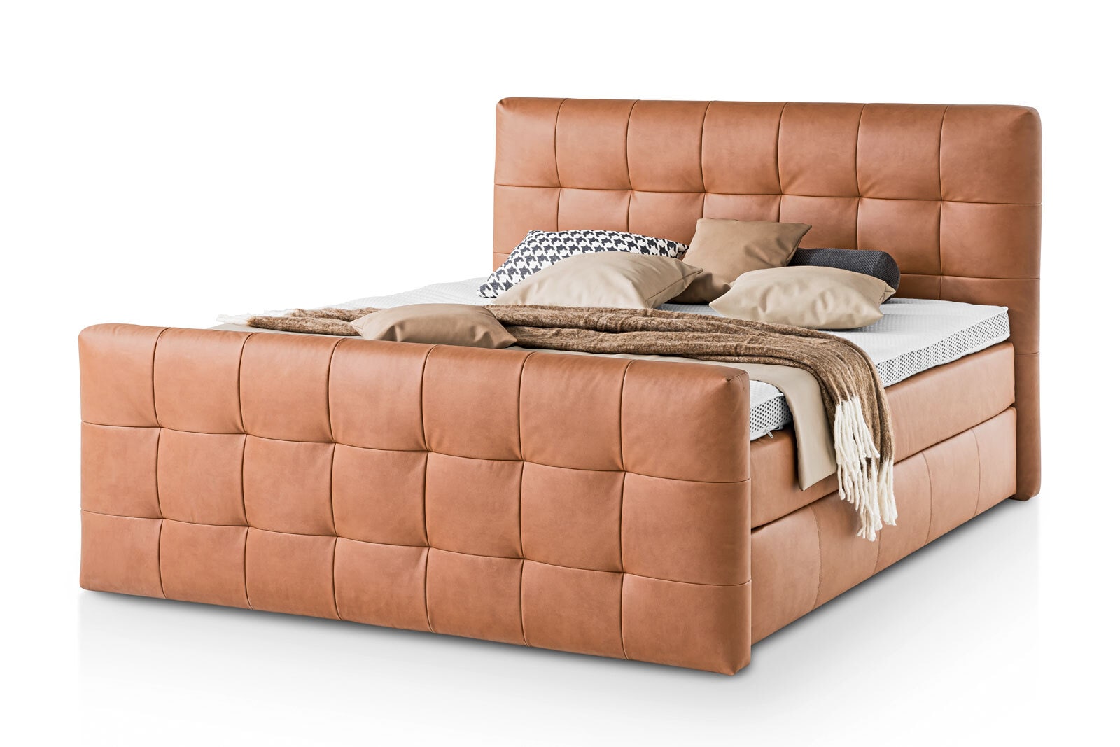 MONDO Boxspringbett BARELL LEEDS GAVIN 180 x 200 cm cognacbraun