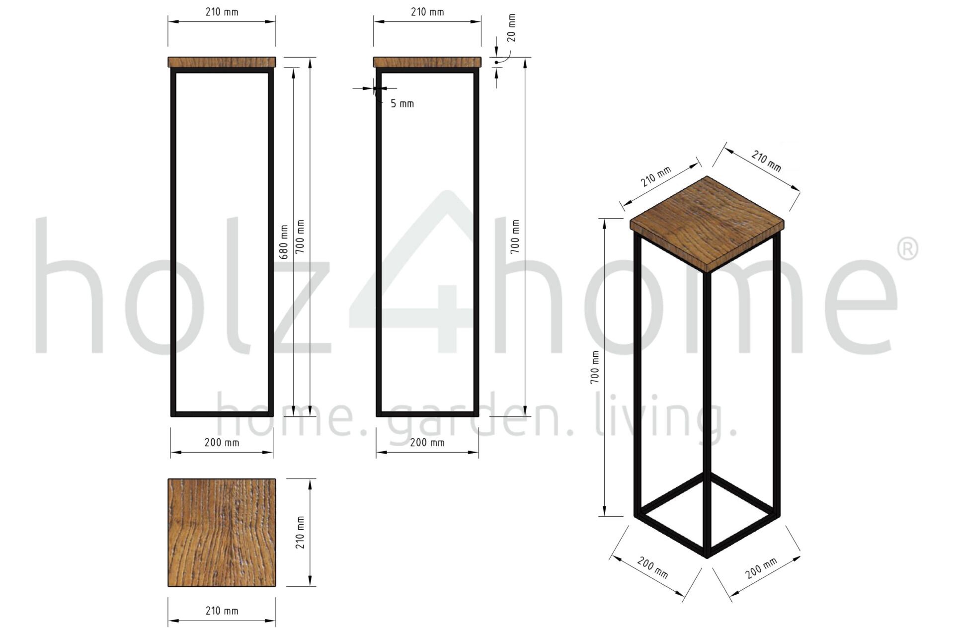 holz4home Blumenständer 21 x 70 cm Eiche natur geölt