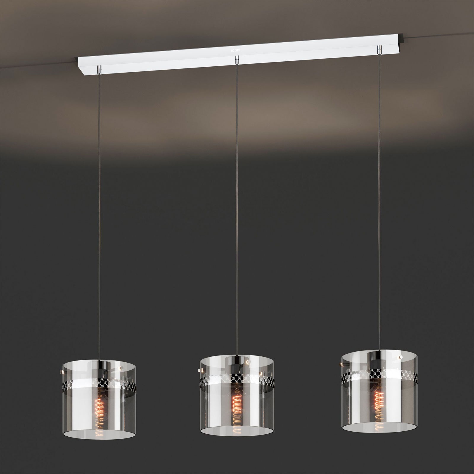 JOOP! Retrofit Pendellampe ROUND-LIGHTS CHROME 3-flg Rauchglas /chromfarbig