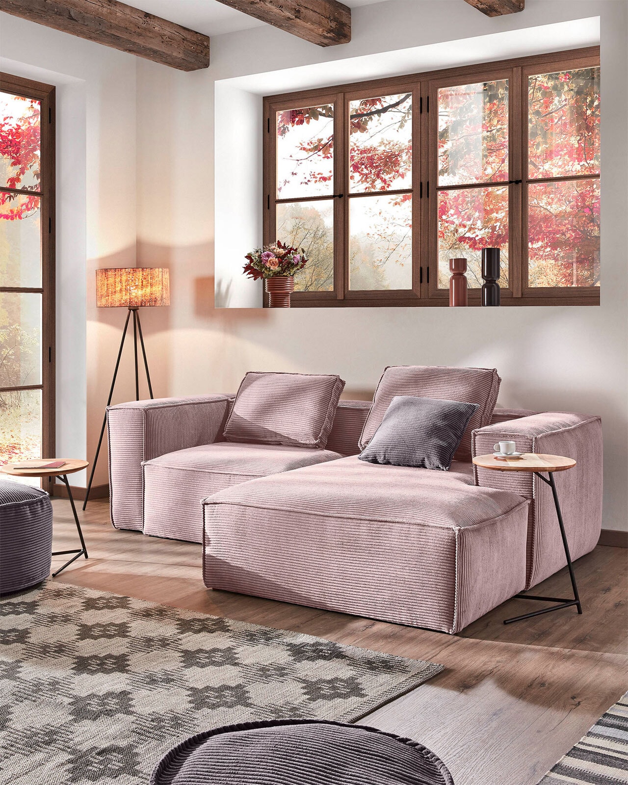 Kave Home Ecksofa BLOK 240 x 174 cm Cord rosa