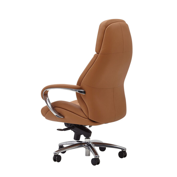 Chefsessel mit Armlehnen Silberfarbig/ Caramel Leder