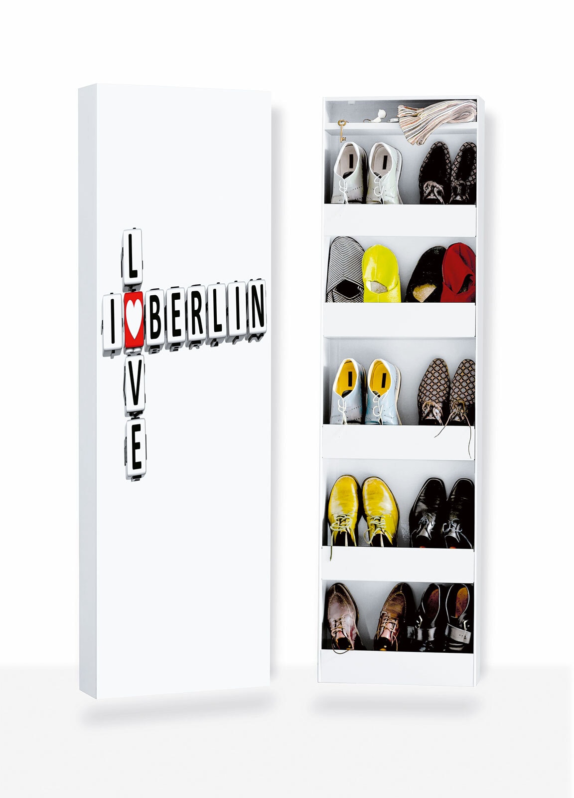 Schuhschrank weiß/"I Love Berlin" 47 x 150 x 18 cm