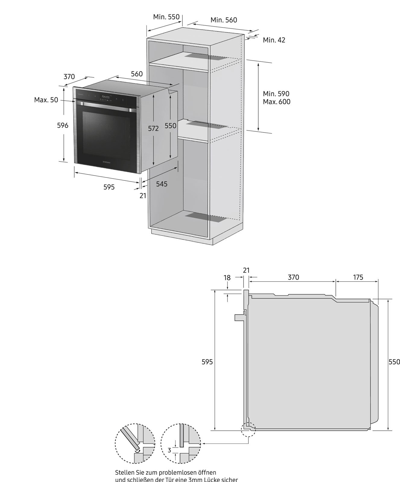 SAMSUNG Einbaubackofen NV73M9770BS/EG Edelstahl schwarz