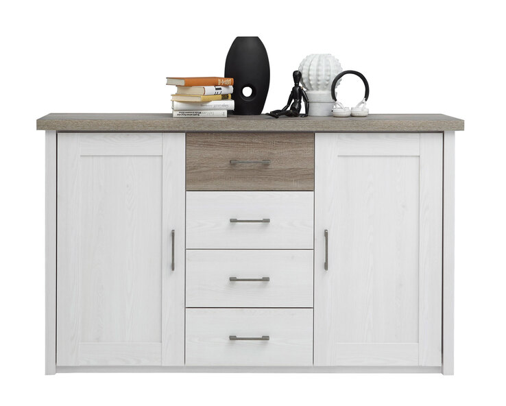 Kommode DANNY 150 x 90 cm Pinie Weiß/ Trüffel