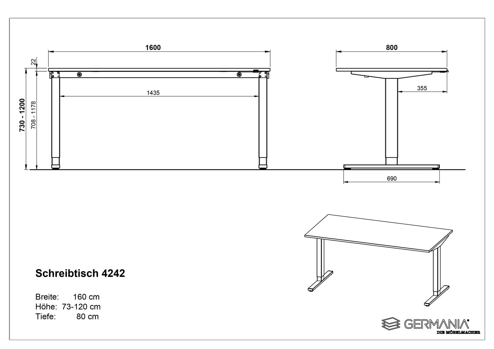 Schreibtisch ISORNO 160 x 80 cm Lichtgrau/ schwarz