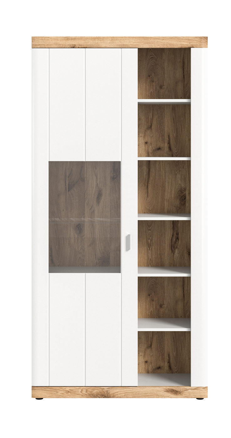 Vitrine LAREDO 100 x 204 cm weiß matt tiefgezogen/Nox Eiche Dekor