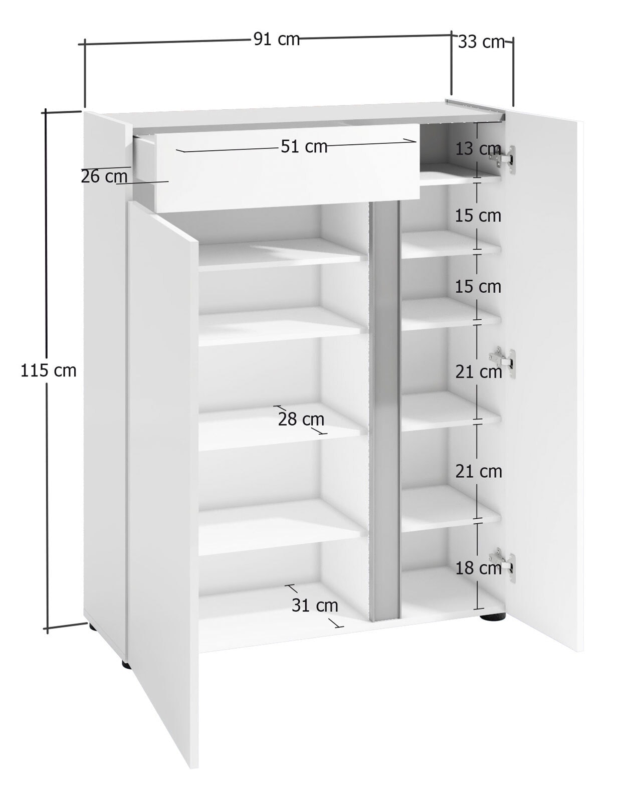 Schuhschrank ATRIUM 91 x 115 cm weiß Hochglanz