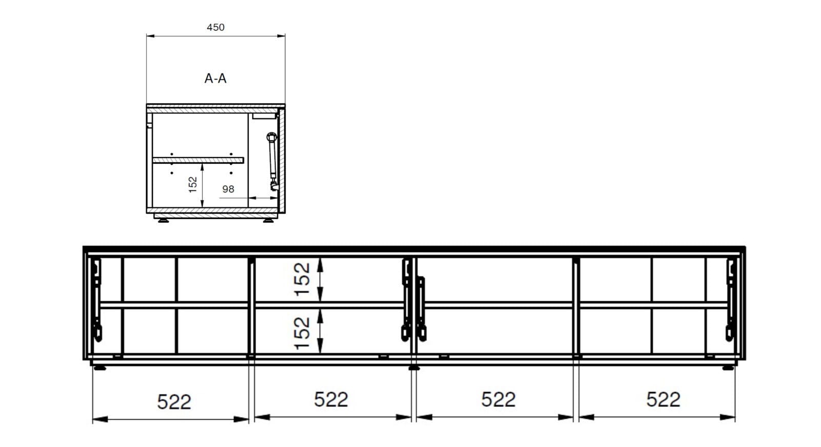 Lowboard BONO 220 x 42 cm weiß