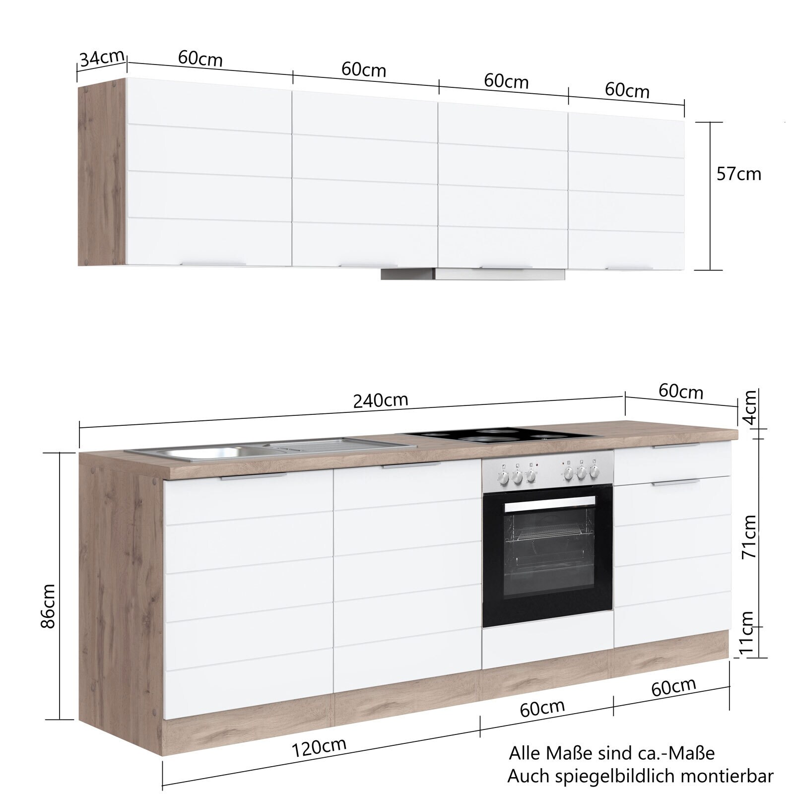 Küchenzeile Kopenhagen Matt-Grau ca. 240cm x 200 x 60 cm 