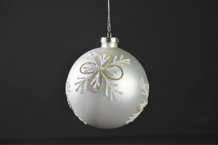 casaNOVA Weihnachtskugel 10 cm silberfarbig matt /Glitzer weiß & goldfarbig