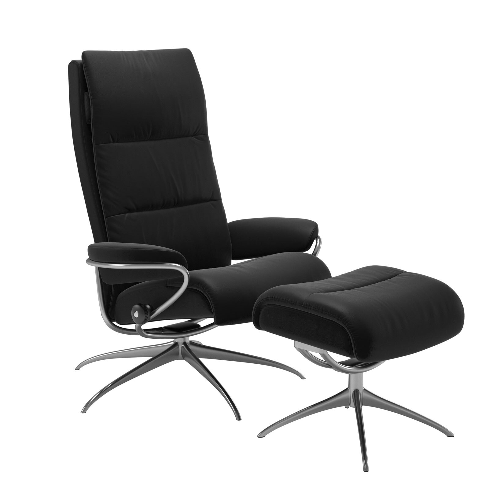 Stressless Ledersessel mit Hocker TOKYO STAR I HIGH silberfarbig /schwarz