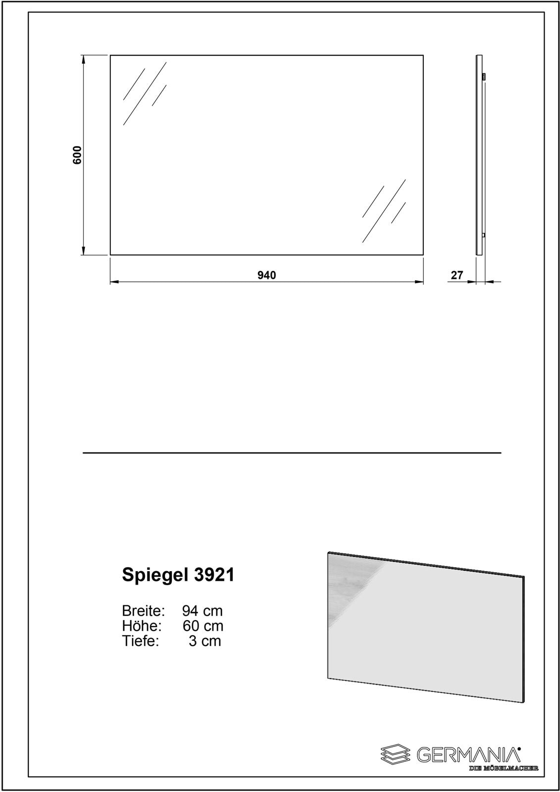 Spiegel CASSI 94 x 60 cm Navarra Eiche NB